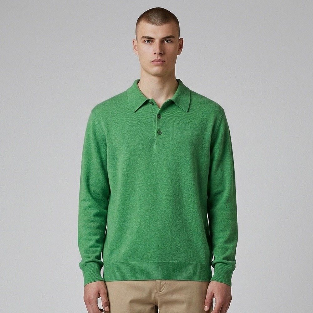 MANRICO CASHMERE Manhattan Sweater Mens Green Large Polo Pullover Made In Italy